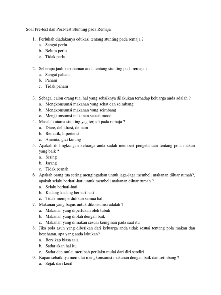 Soal Pretest Dan Postest Stunting