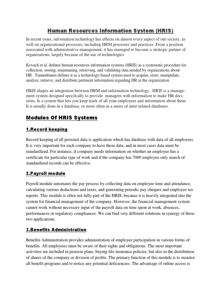 Human Resources Information System | PDF | Human Resources | Human ...
