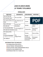 English: CLASS IX (2019-2020) Half Yearly Syllabus