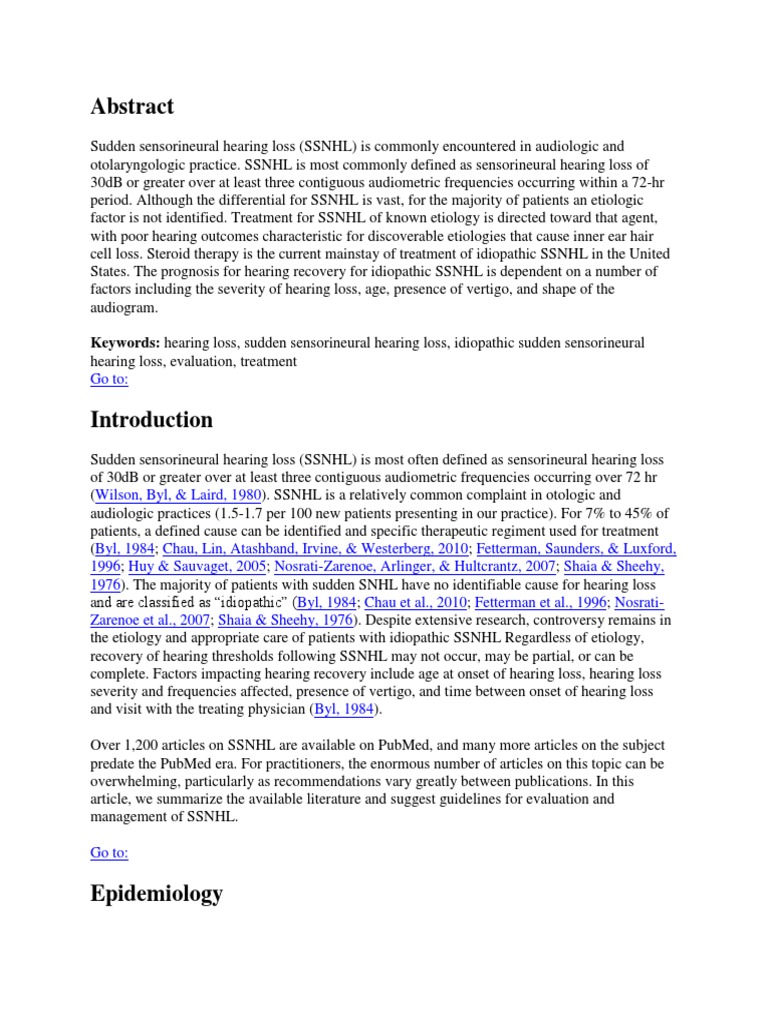 Keywords Hearing Loss, Sudden Sensorineural Hearing Loss, Idiopathic