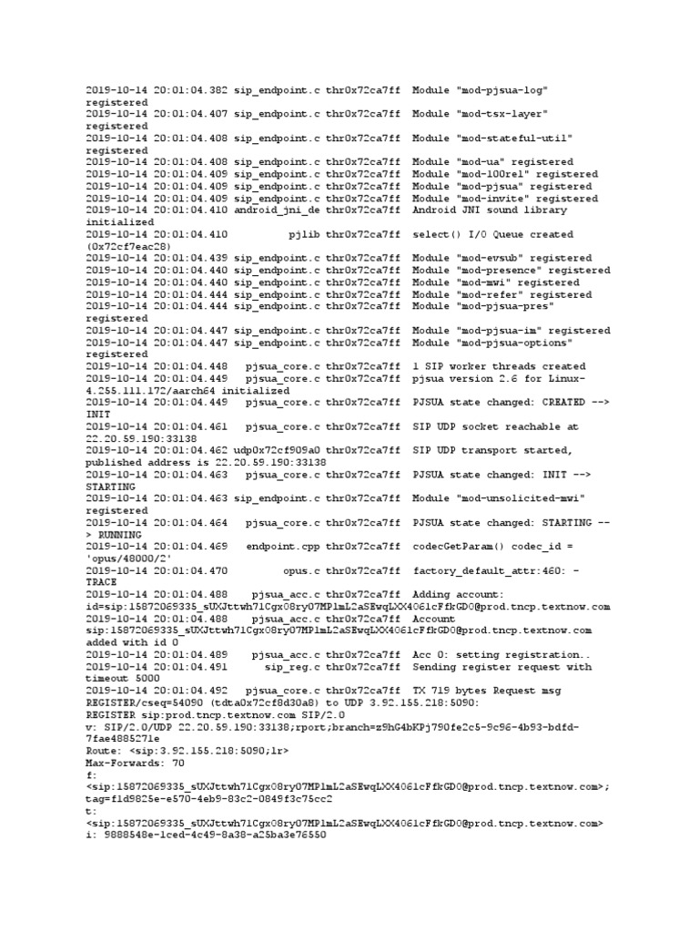 Opus TX980 SIP Registration Log | PDF | Session Initiation Protocol ...