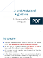 Design and Analysis of Algorithms: Dr. Muhammad Safysn Spring 2019