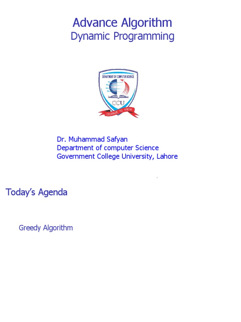 Lecture 5 Greedy Algorithm | PDF | Dynamic Programming | Mathematical ...