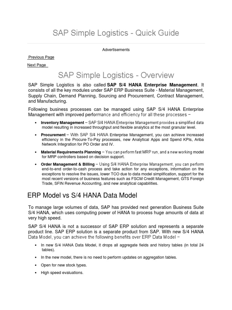 SAP S/4 HANA Logistics Overview Guide | PDF | Sap Se | Cloud Computing