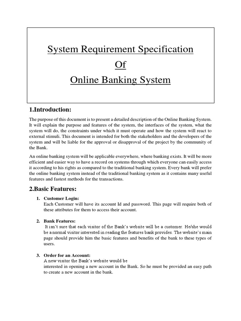 Online Banking System Requirements SRS | PDF | Online Banking | Banks ...