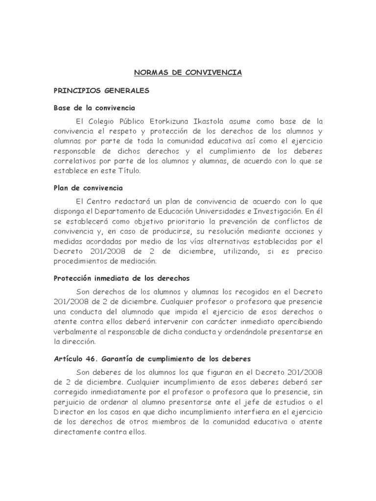 Normas de Convivencia Escolar | PDF | Salón de clases | Maestros