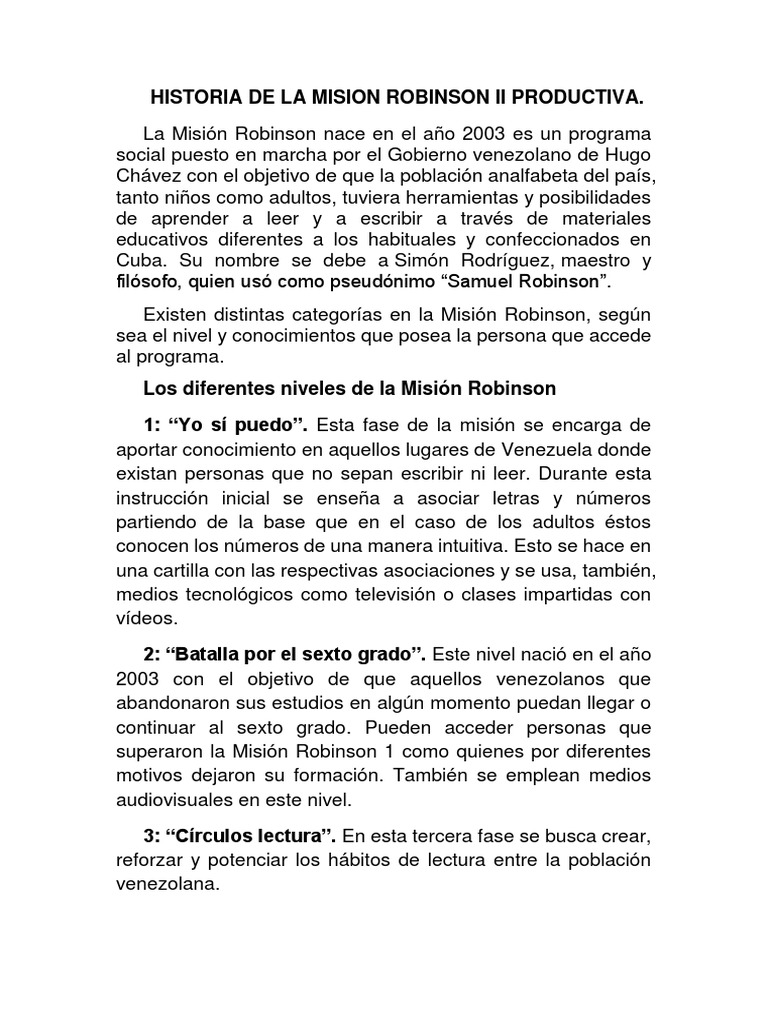 Mision Robinson PDF Educación avanzada