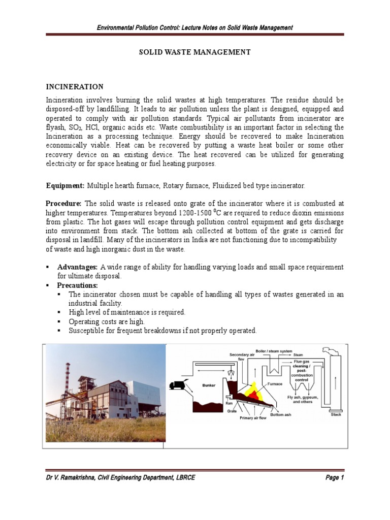 EPCLectureNotes Solid Waste2 | PDF | Incineration | Landfill