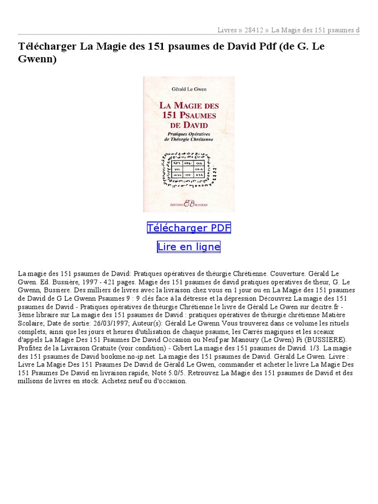 Les 150 Psaumes De David Pdf Gratuit La Magie Des 151 Psaumes de David | PDF