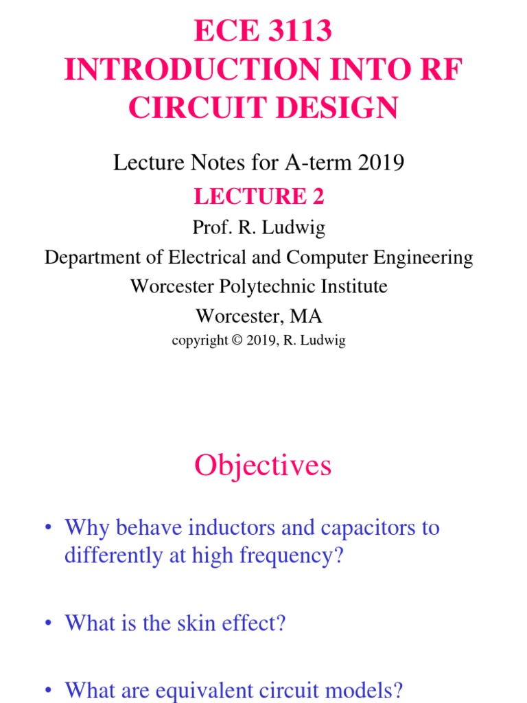 ECE 3113 Introduction Into RF Circuit Design: Lecture Notes For A-Term ...