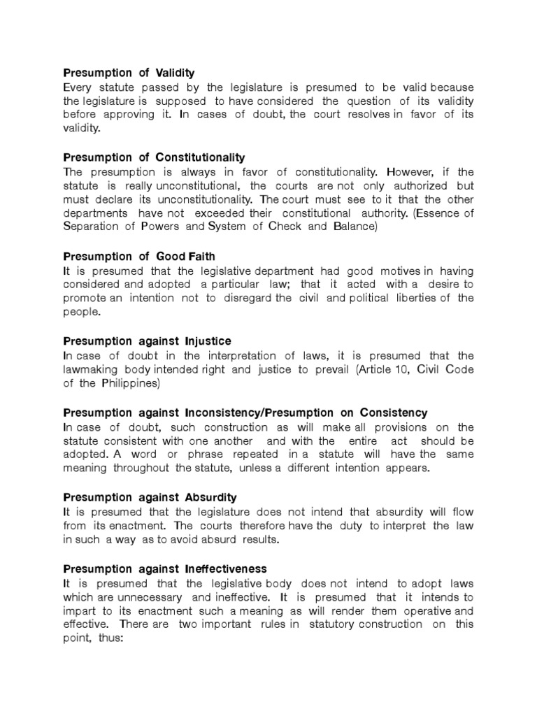 Presumptions PDF Statutory Interpretation Repeal