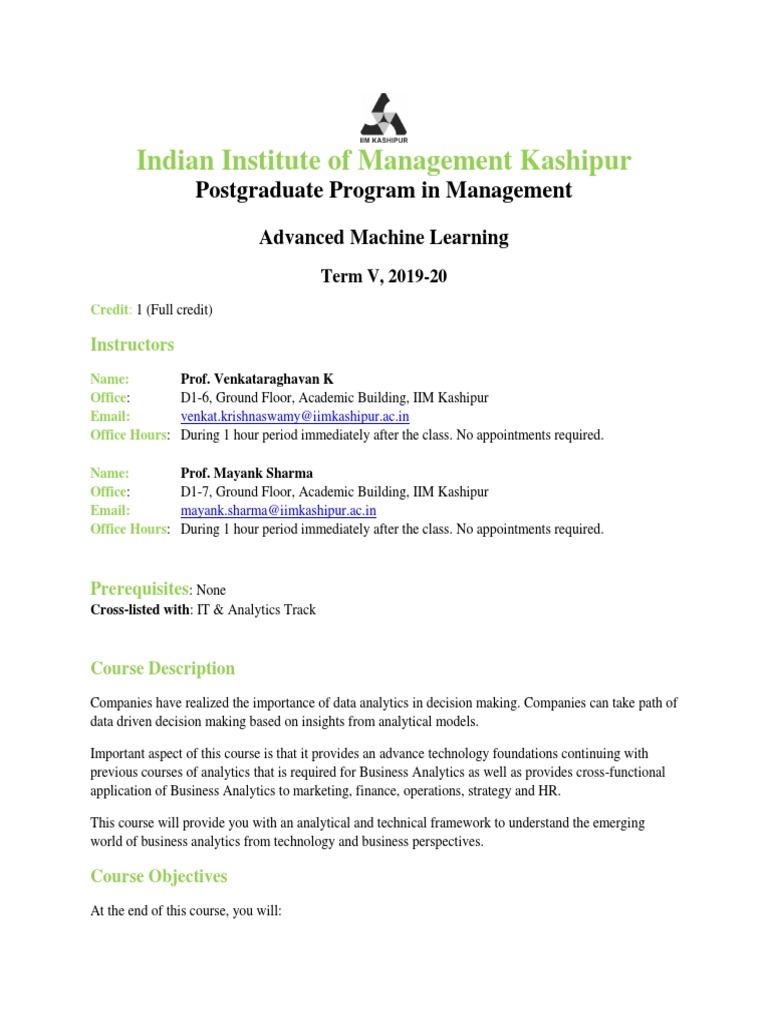 Advanced Machine Learning | PDF | Academic Dishonesty | Analytics