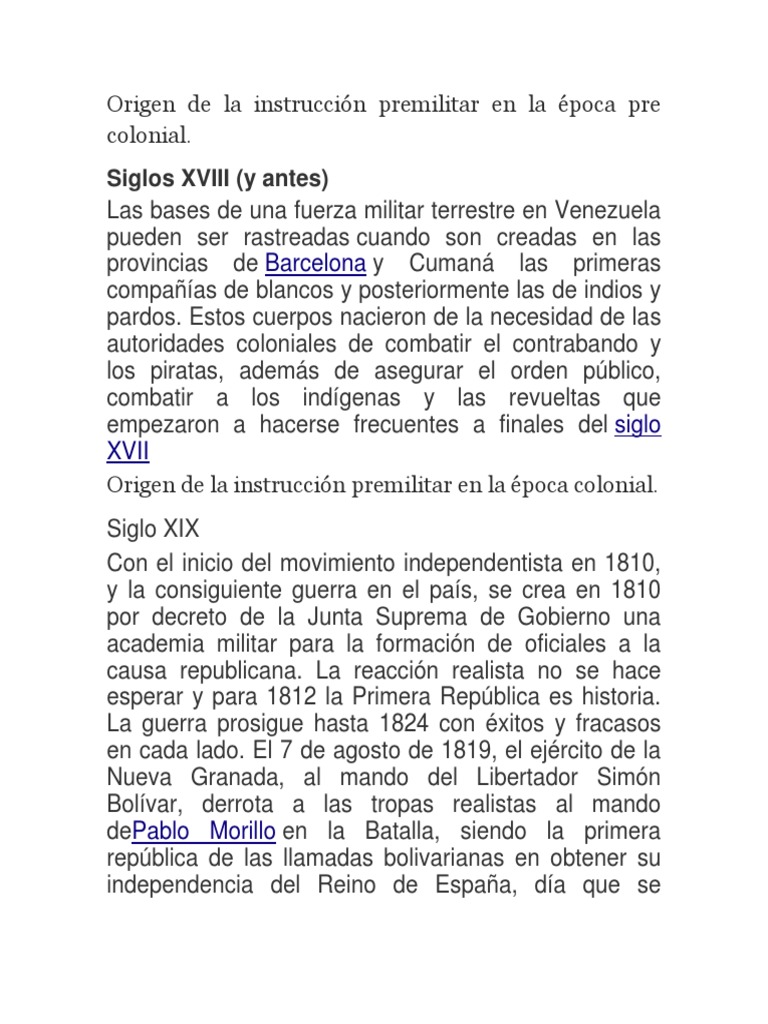 Origen de la Instrucción Premilitar en Venezuela | PDF | Militar ...
