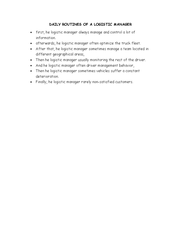 Logistic Manager Daily Functions | PDF | Technology & Engineering