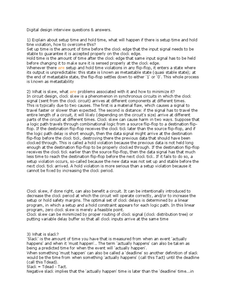 Digital Design Interview Questions PDF Logic Gate Digital Electronics
