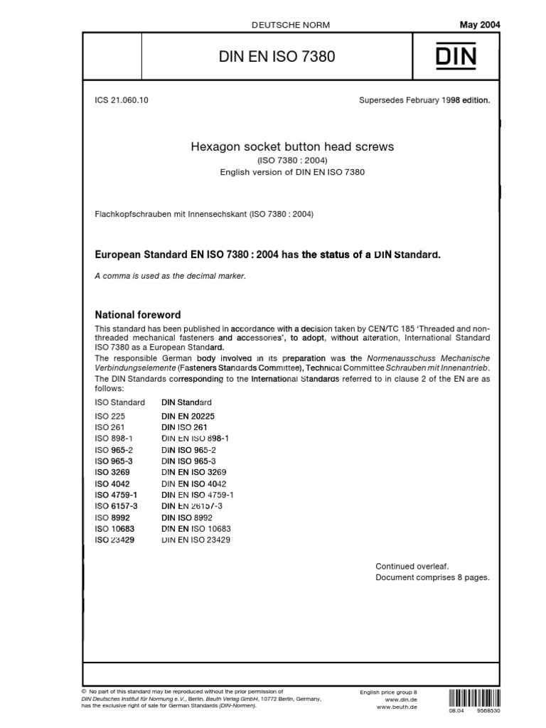 DIN EN ISO 7380 Standard Overview | PDF | Screw | Metalworking