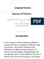 Managing Finance Sources of Finance: Submitted For SCDL, Pune, Pgdba-Finance BY: Kamal Deep Sharma Reg No 200759695