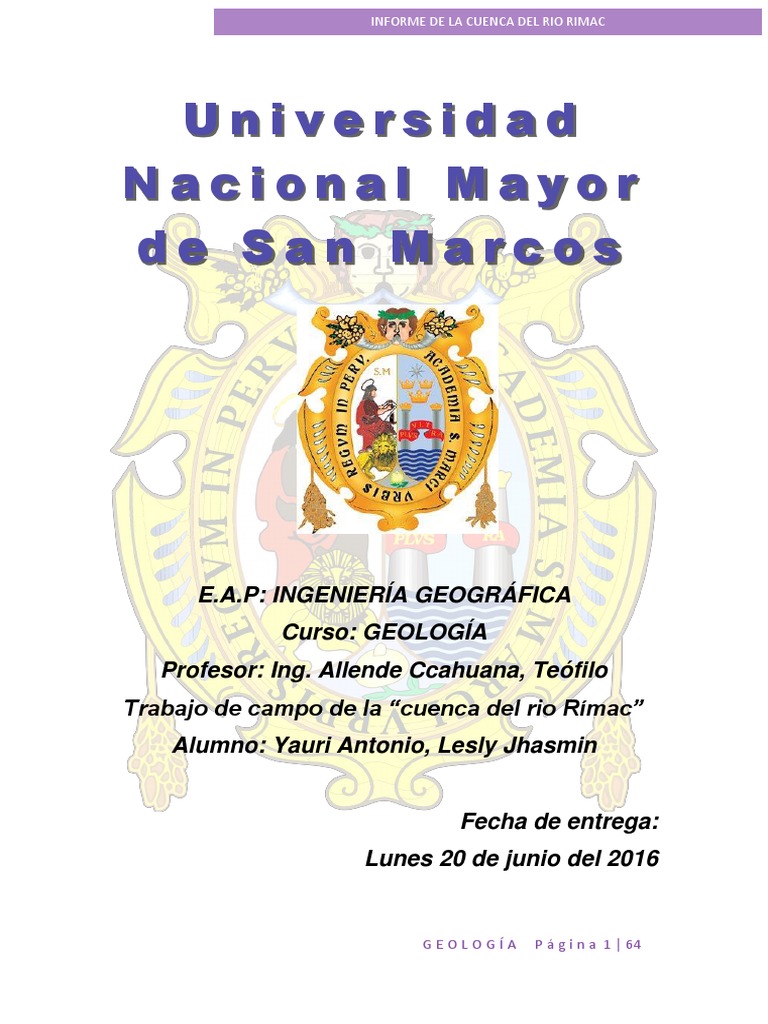 Estudio de la Cuenca del Río Rímac | PDF | Herida | Roca (geología)