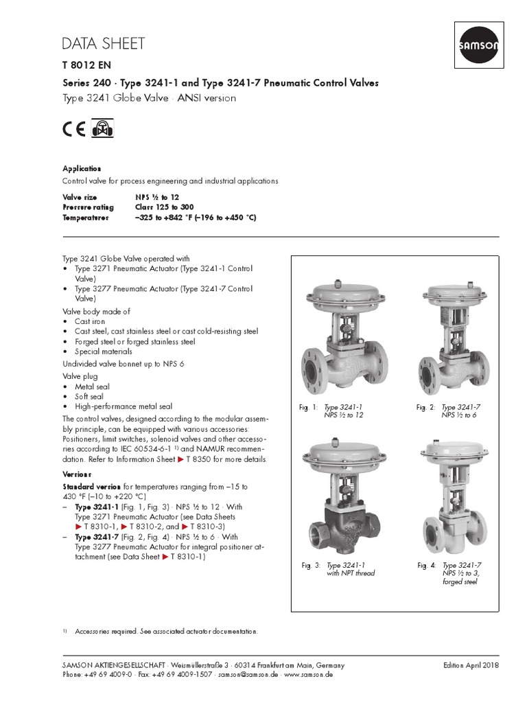 Type 3241 Globe Valve ANSI Version T 8012 EN Series 240 Type 32411
