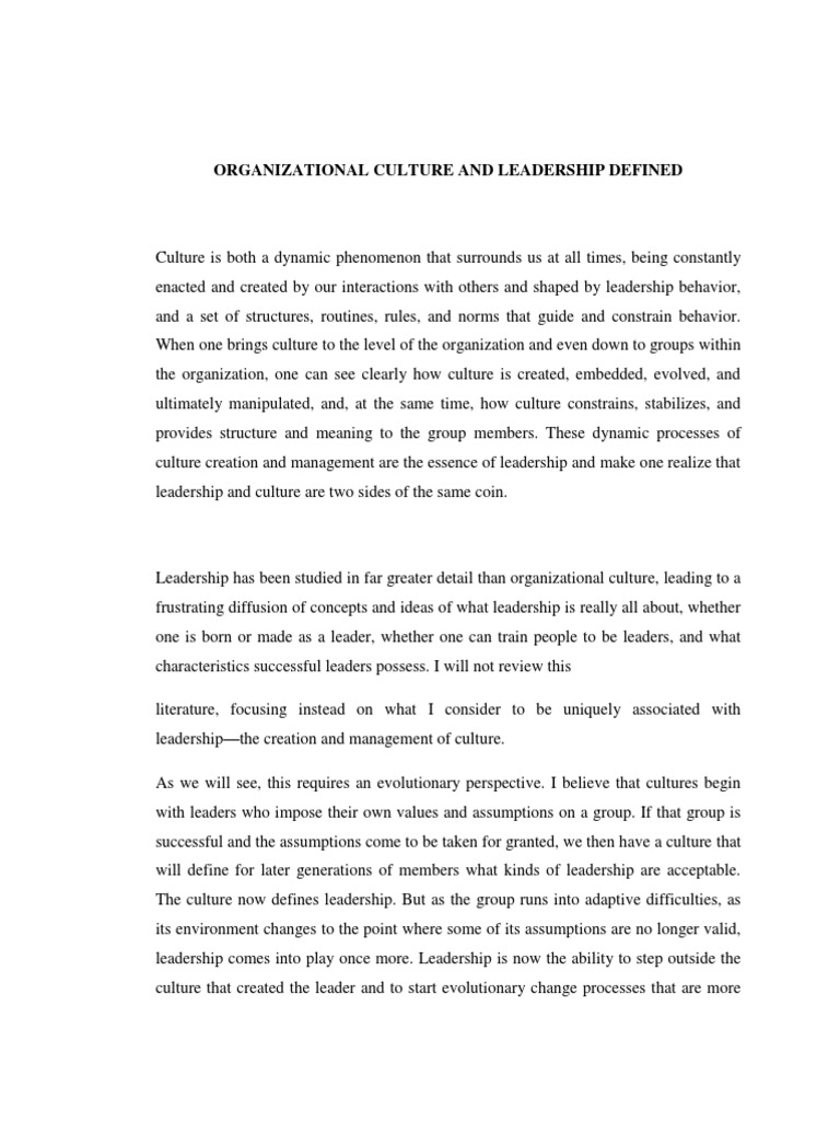 Organizational Culture and Leadership | PDF | Leadership ...