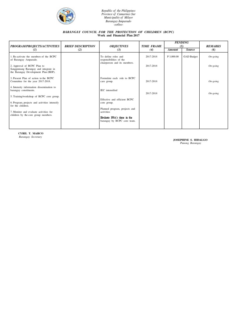 BCPC Work & Financial Plan 2017 | PDF