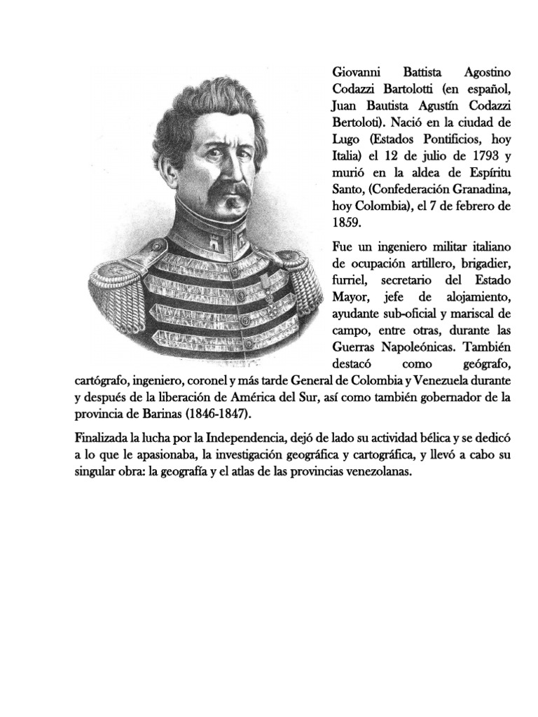 Biografía de Agustín Codazzi | PDF
