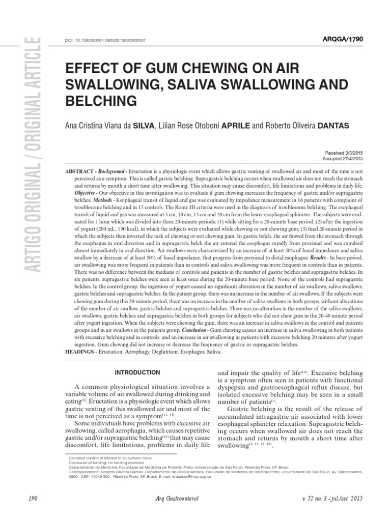 Effect of Gum Chewing On Air PDF Esophagus Heartburn