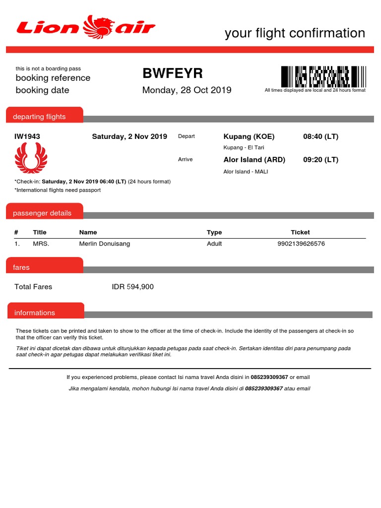 Flight Confirmation for Merlin Donuisang | PDF