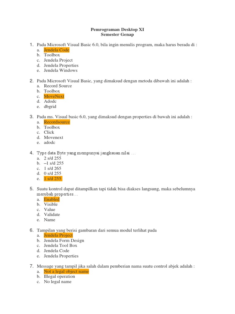 Soal Pemrograman Desktop Genap Xi Rpl 2018