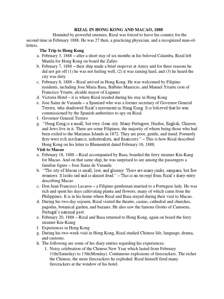 Rizal in Hongkong and Macao | PDF | Travel | History