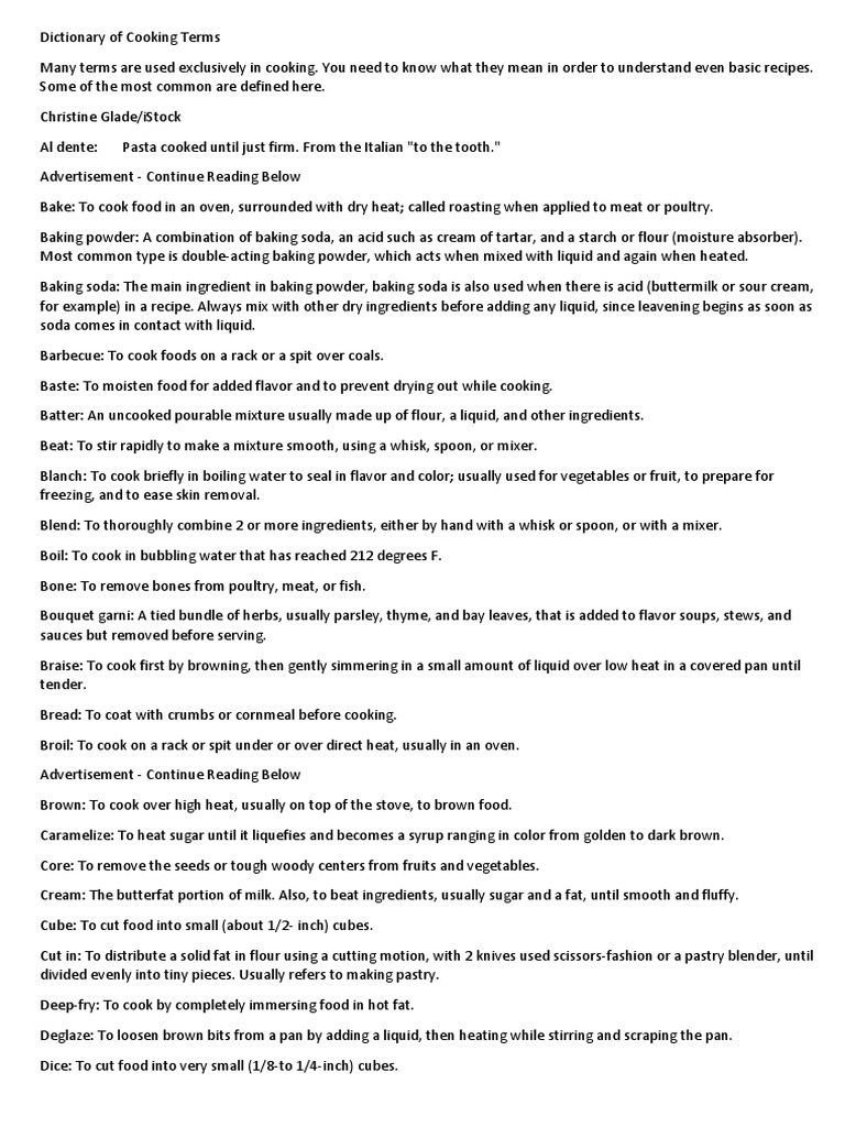 Dictionary of Cooking Terms PDF Baking Baking Powder