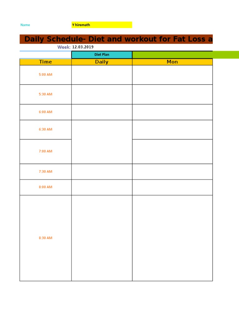 Daily Schedule-Diet and Workout For Fat Loss and Muscle Toning ...