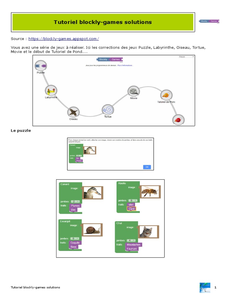 Tutoriel Blockly Games Solutions Suite PDF
