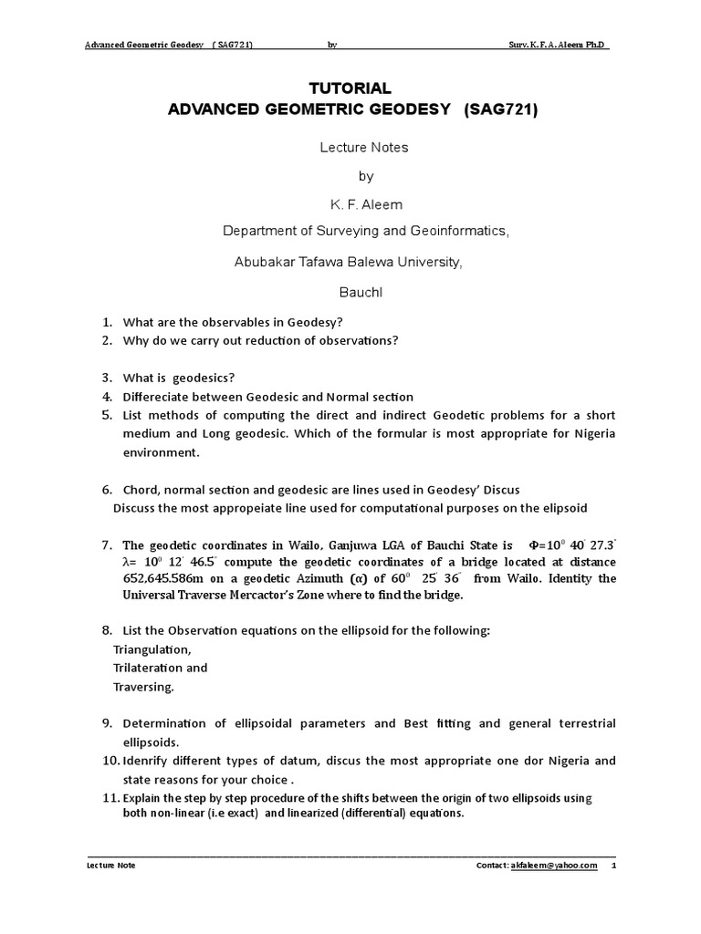 Advanced Geometric Geodesy Overview | PDF | Geodesy | Scientific ...