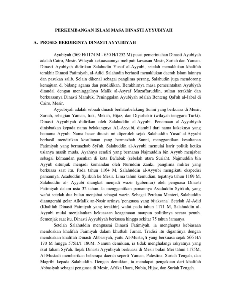 Perkembangan Islam Masa Dinasti Ayyubiyah