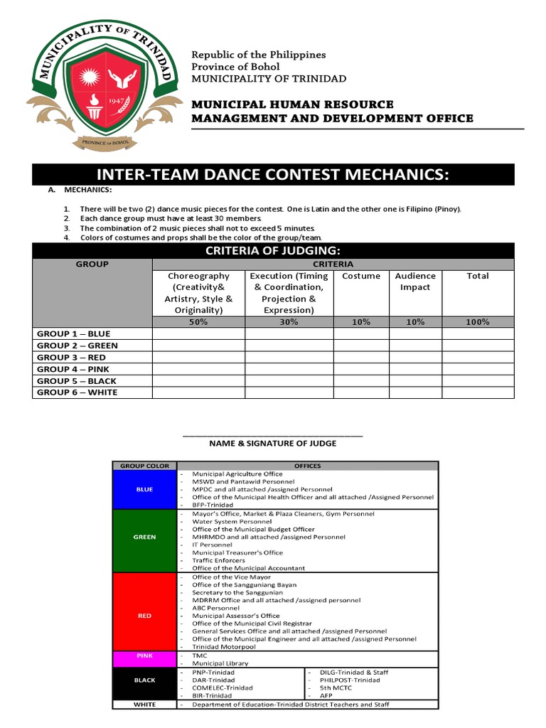Inter-Team Dance Contest Mechanics:: Criteria of Judging | PDF