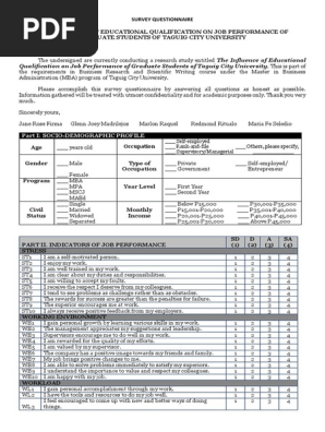 survey questionnaire - job performance
