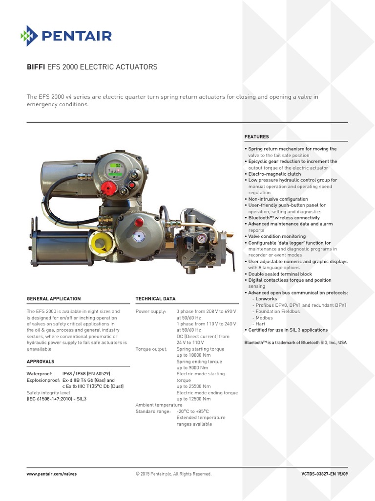 Pentair Biffi EFS 2000 Electric Actuator PDF Electric Motor Power