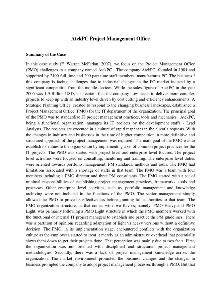 Atekpc Project Management Office Case Study Solution PDF Project