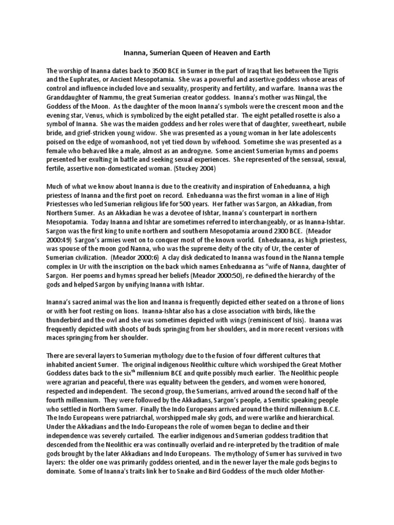 Inanna-Detailed Study Guide | PDF | Deities | Sumer