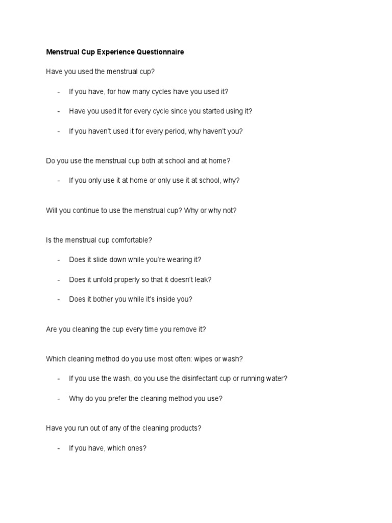 Menstrual Cup Experience Questionnaire | PDF