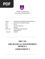 MEC 531 Mechanical Engineering Design 1 Assignment 1: Universiti Teknologi Mara Fakulti Kejuruteraan Mekanikal