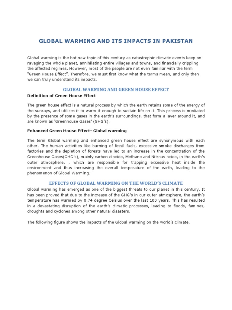 Global Warming and Its Impacts On Pakistan PDF | PDF | Greenhouse ...