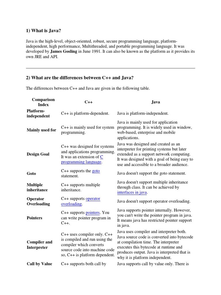 1) What Is Java?: Comparison Index C++ Java Platform-Independent ...