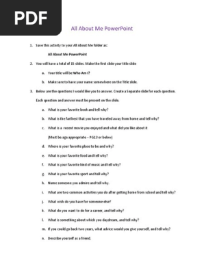 All About Me Activity