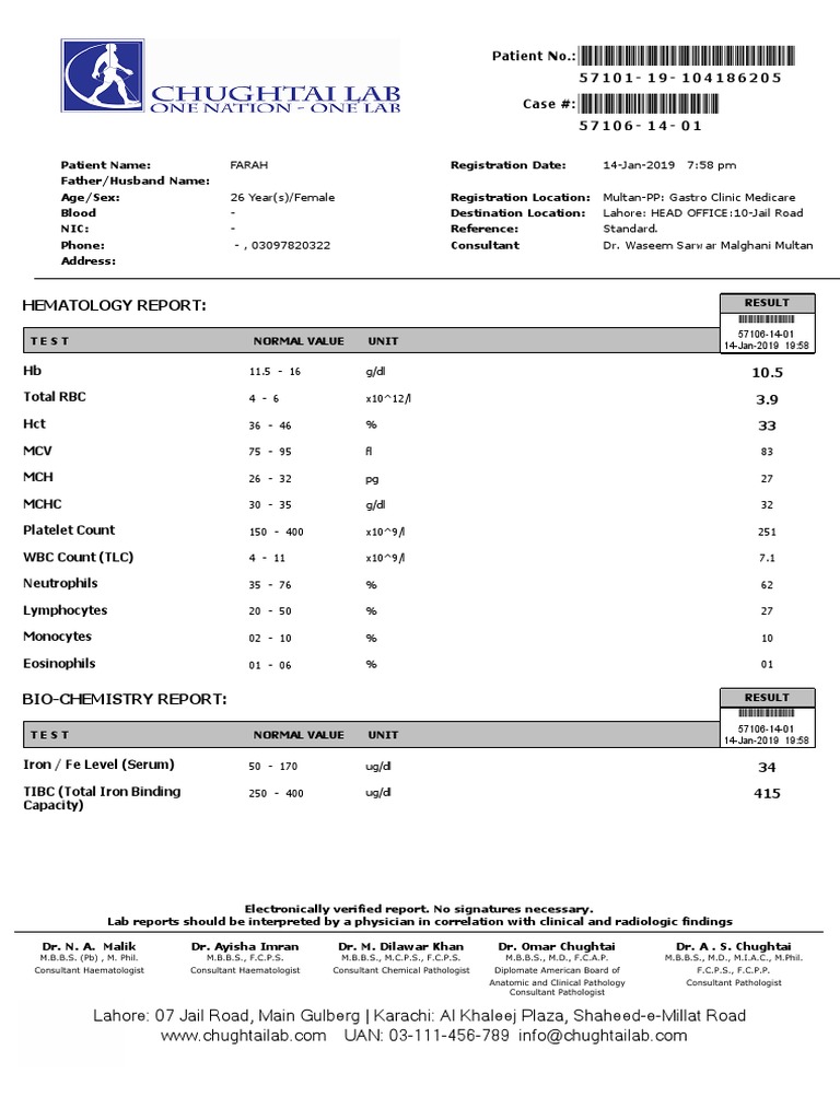 Anemia Diagnosis Report | PDF | Pathology | Medical Specialties