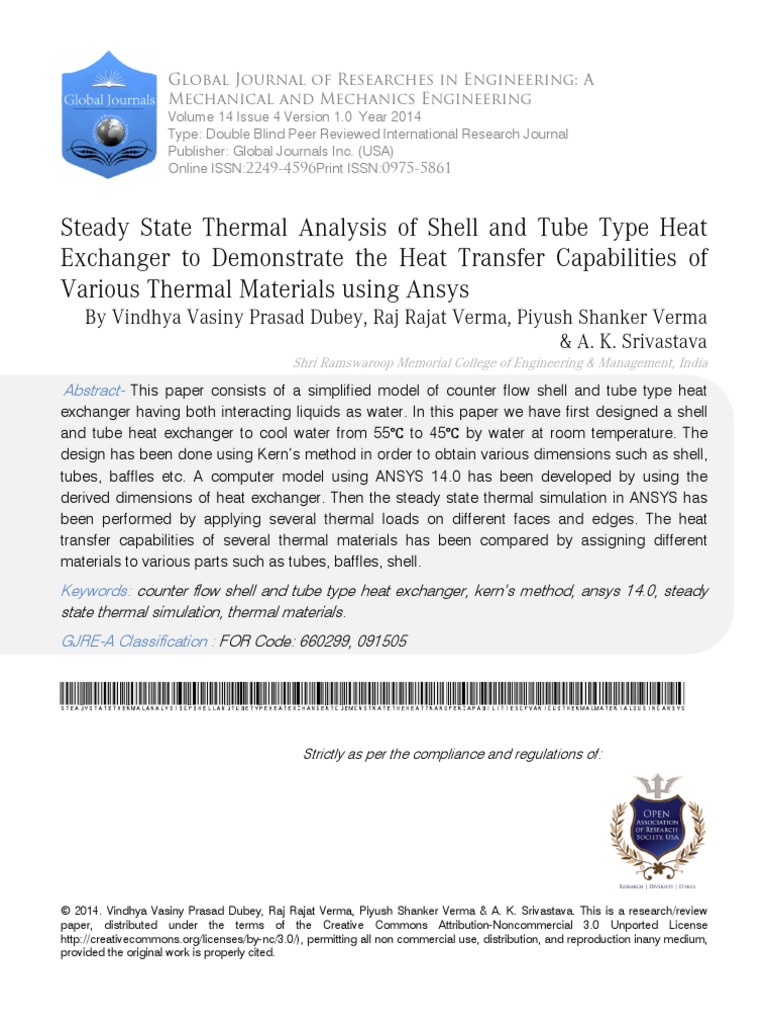 Steady State Thermal Analysis of Shell and Tube Type Heat Exchanger To ...