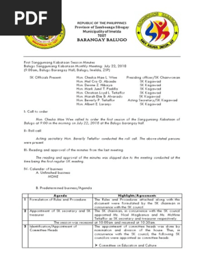 Sangguniang Kabataan Minutes Sample