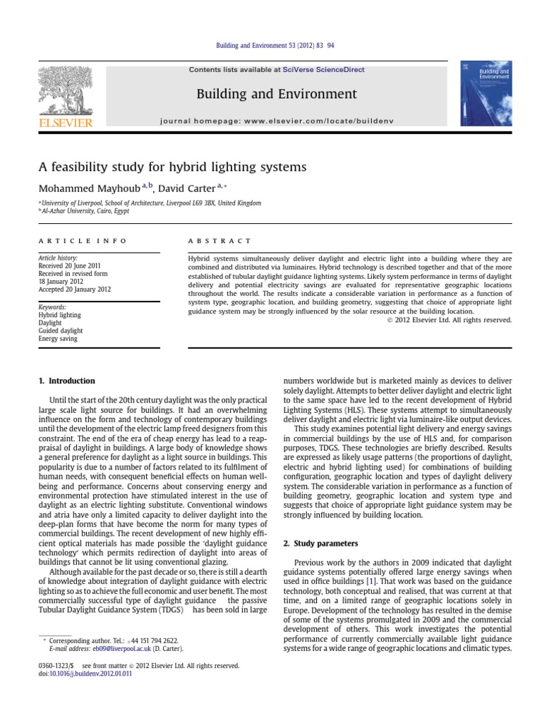 Feasibility Study of Hybrid Lighting Systems | PDF | Lighting | Light