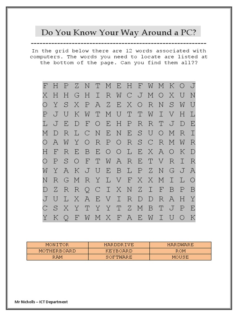 General Pc Terminology Wordsearch